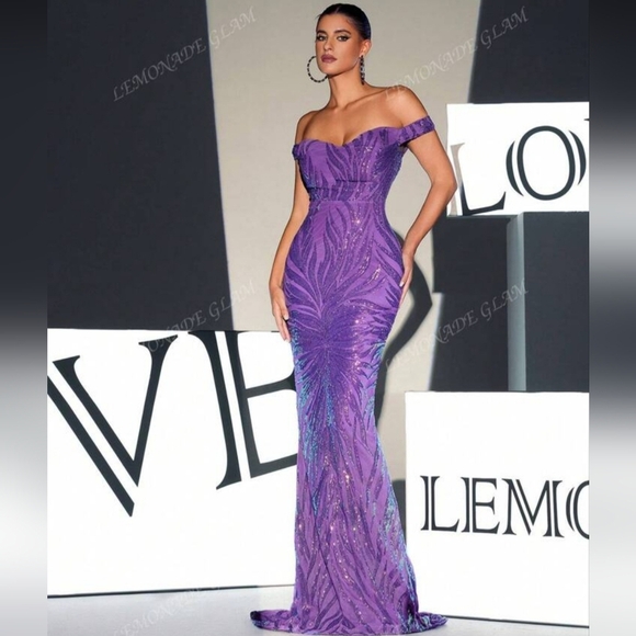 Love & Lemonade Sequin Off-the-Shoulder Gown - Picture 5 of 16